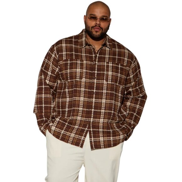 Take You On A Ride Textured Button Up Long Sleeve Shirt Chocolate Men's - Picture 4 of 6